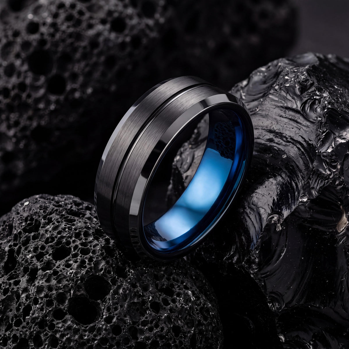 Tungsten Wedding Band,Tungsten Wedding Band,Womens Wedding Band,60Th Wedding Anniversary Parents,Silver Rings Men,Black Metal,Thin Blue Line