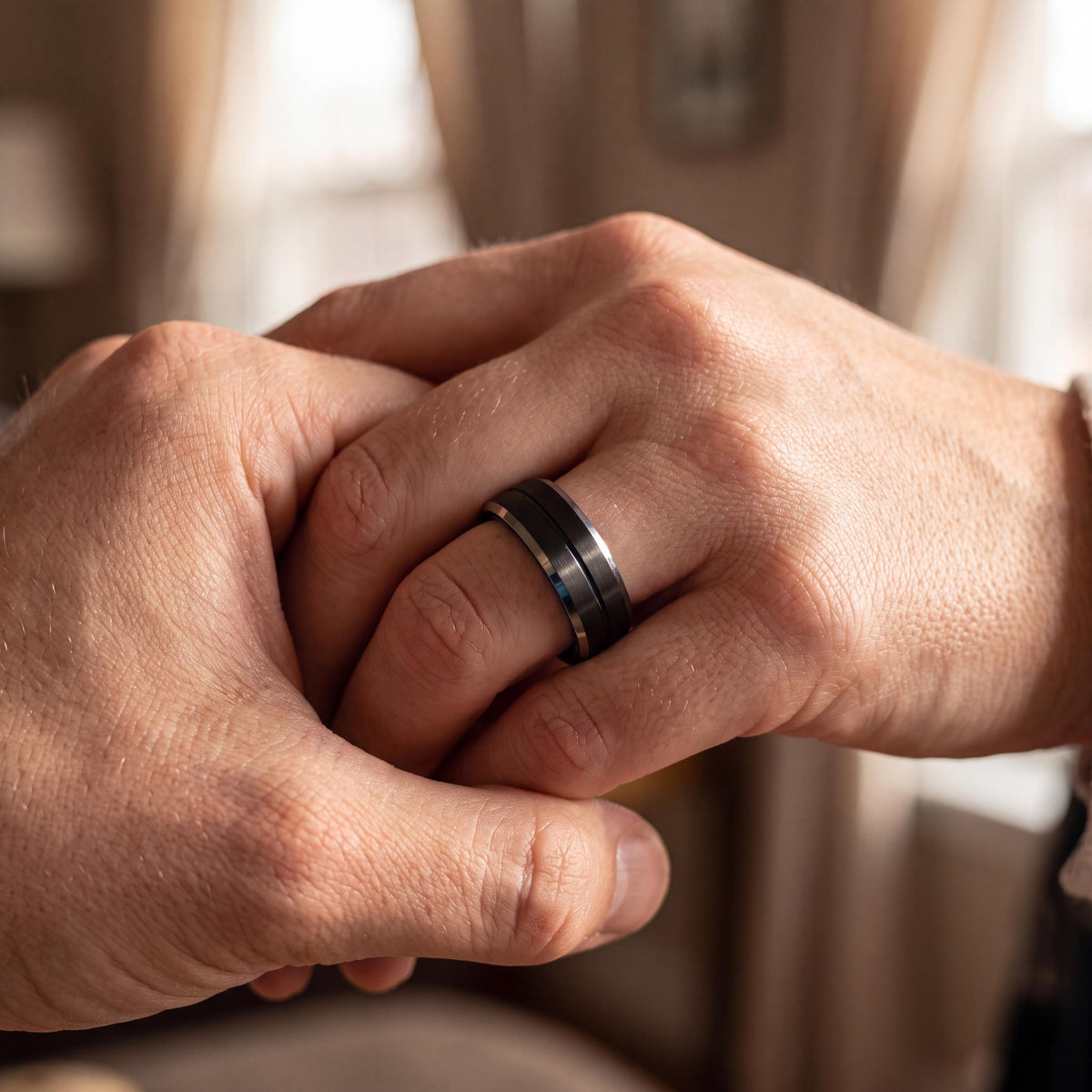 Tungsten Wedding Band,Tungsten Wedding Band,Womens Wedding Band,60Th Wedding Anniversary Parents,Silver Rings Men,Black Metal,Thin Blue Line