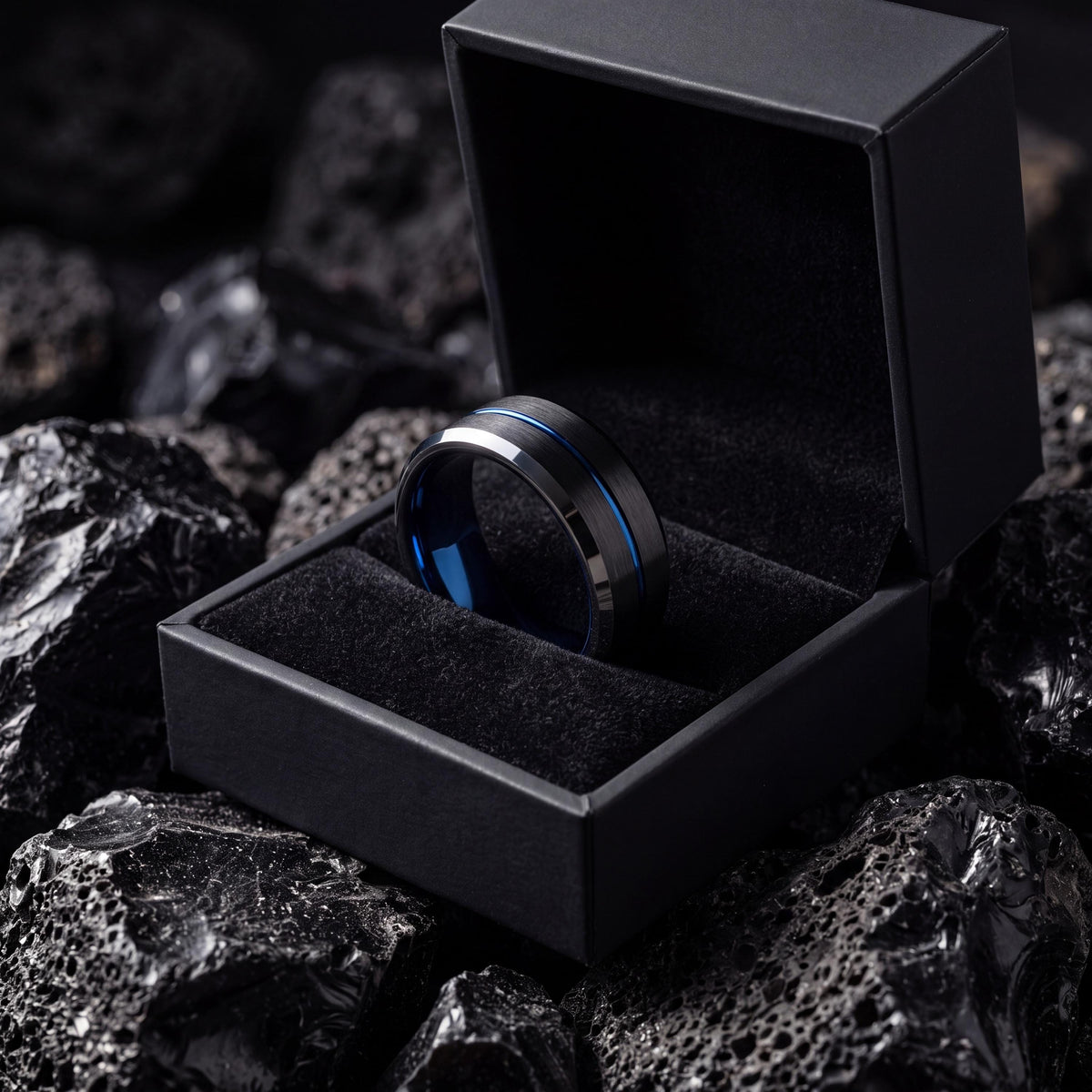 Wedding Band,Tungsten Wedding Band,Matching Wedding Bands,Narrow Comfort Fit Wedding Band,Silverring,Mens Wedding Band Black,Mens Rings Blue