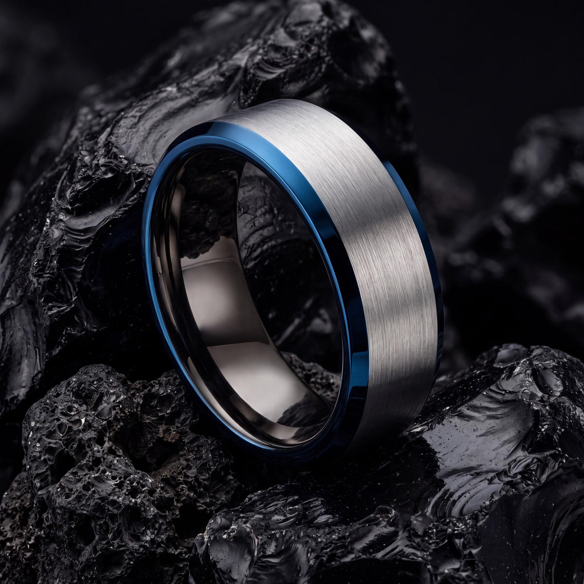 Mens Wedding Band Tungsten,Mens Wedding Rings,Mens Wedding Band Engraved,Gunmetal Men Wedding Band,Chunky Silver Rings,Dusty Blue Wedding,10