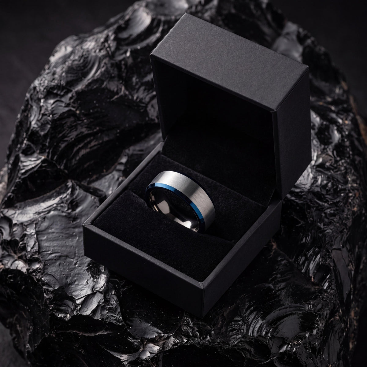 Mens Wedding Band Tungsten,Mens Wedding Rings,Mens Wedding Band Engraved,Gunmetal Men Wedding Band,Chunky Silver Rings,Dusty Blue Wedding,10