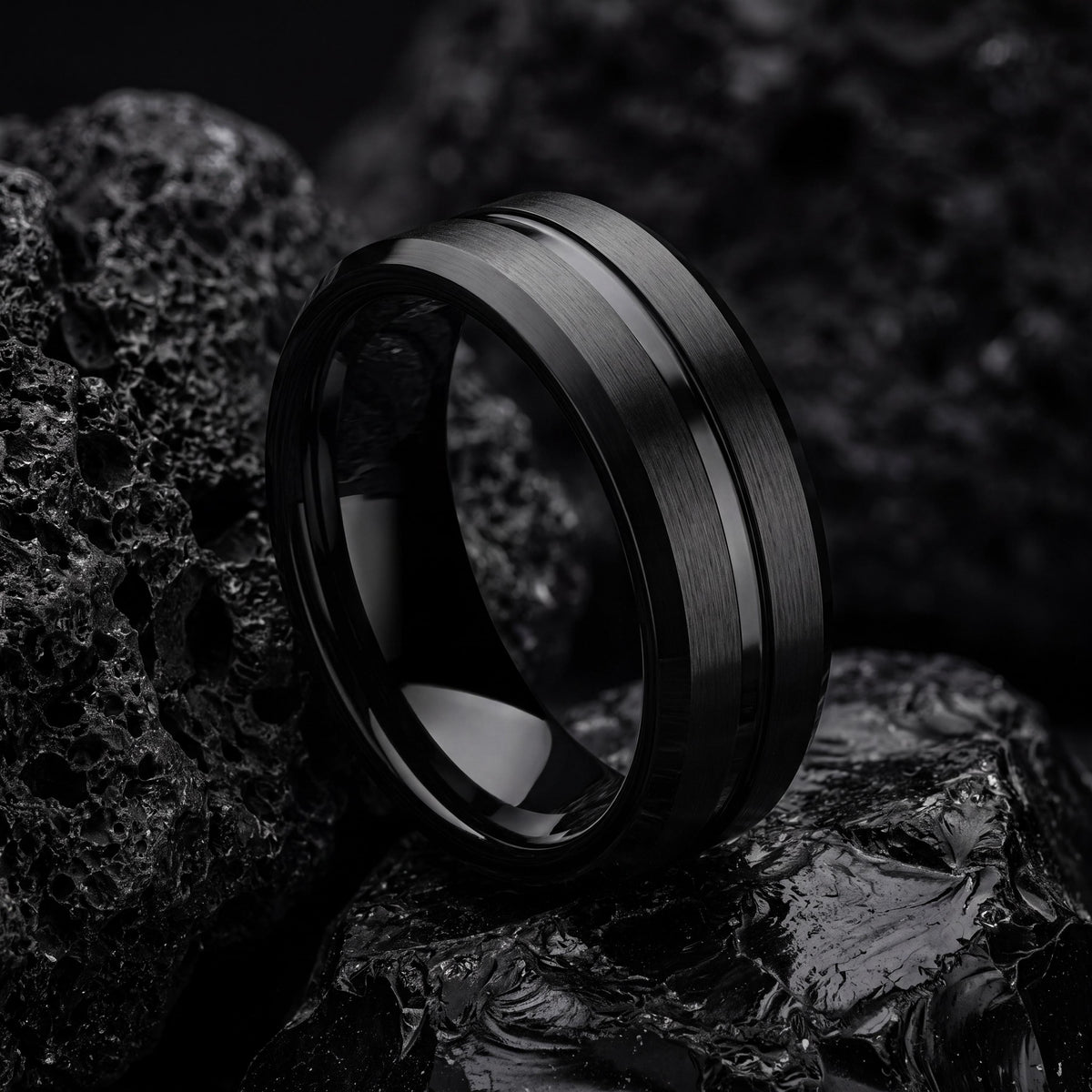 Unique Engagement Ring - Black Tungsten Wedding Band Set - 1st Anniversary Gift For Husband - Personalized Gifts - Promise Ring For Her