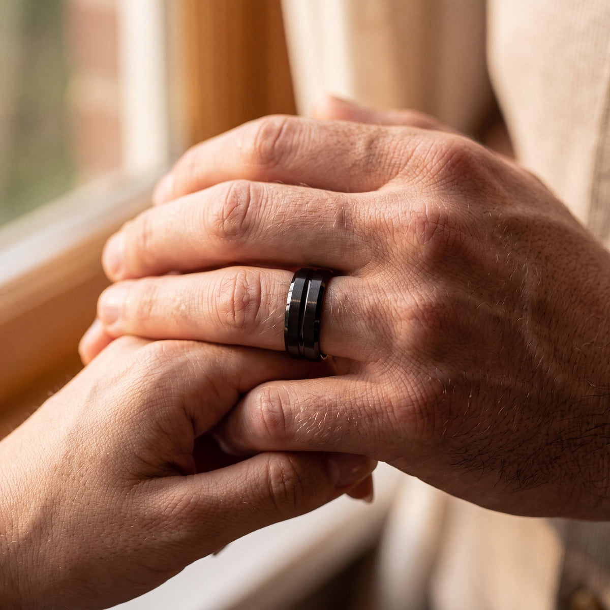 Unique Engagement Ring - Black Tungsten Wedding Band Set - 1st Anniversary Gift For Husband - Personalized Gifts - Promise Ring For Her
