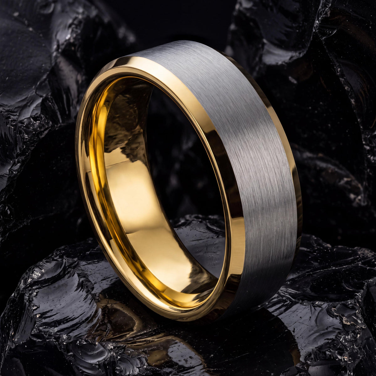 Mens Tungsten Wedding Band,Couples Wedding Bands,Size 6 Wide Wedding Band,Gold Jewelry Rings,Mens Hammered Silver Rings,Gold and Silver Ring