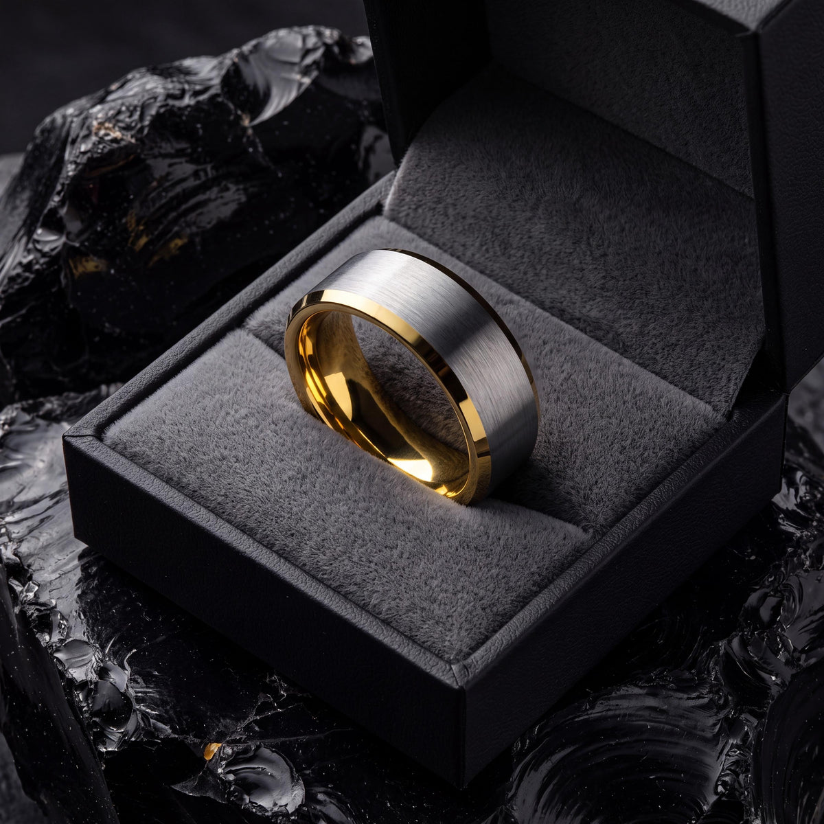 Mens Tungsten Wedding Band,Couples Wedding Bands,Size 6 Wide Wedding Band,Gold Jewelry Rings,Mens Hammered Silver Rings,Gold and Silver Ring