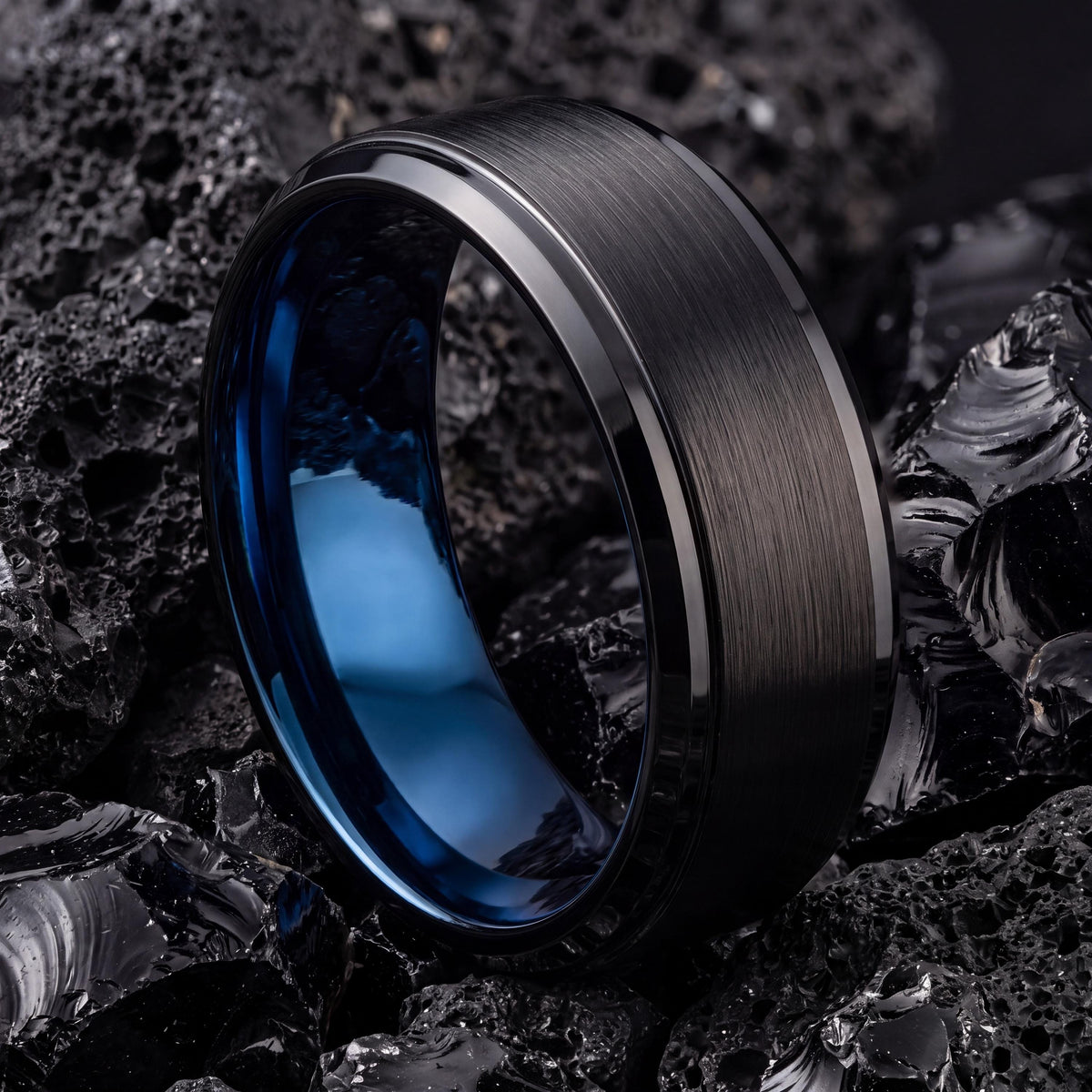 Wedding Bands,Mens Wedding Band Tungsten,Wedding Wedding Bands,Two Tone Mens Wedding Rings,Black Promise Ring Set,Dainty Blue Ring Stackable