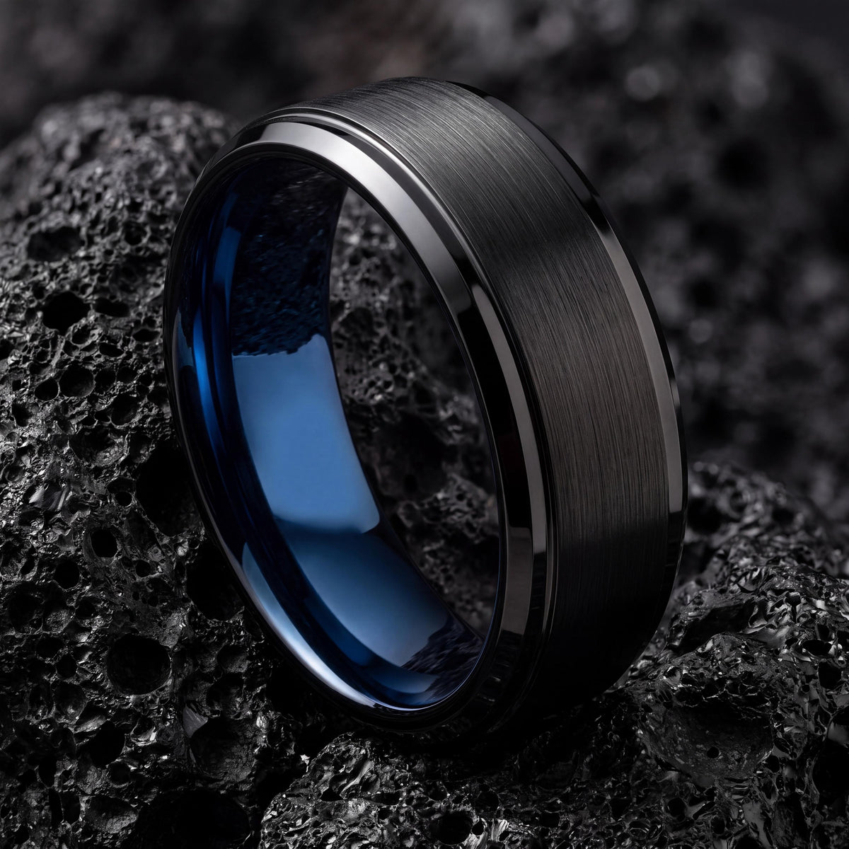 Wedding Bands,Mens Wedding Band Tungsten,Wedding Wedding Bands,Two Tone Mens Wedding Rings,Black Promise Ring Set,Dainty Blue Ring Stackable