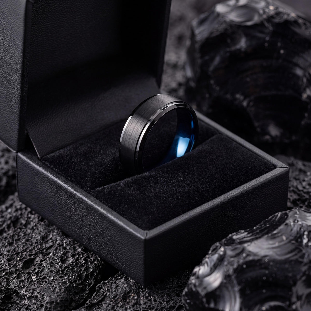 Wedding Bands,Mens Wedding Band Tungsten,Wedding Wedding Bands,Two Tone Mens Wedding Rings,Black Promise Ring Set,Dainty Blue Ring Stackable