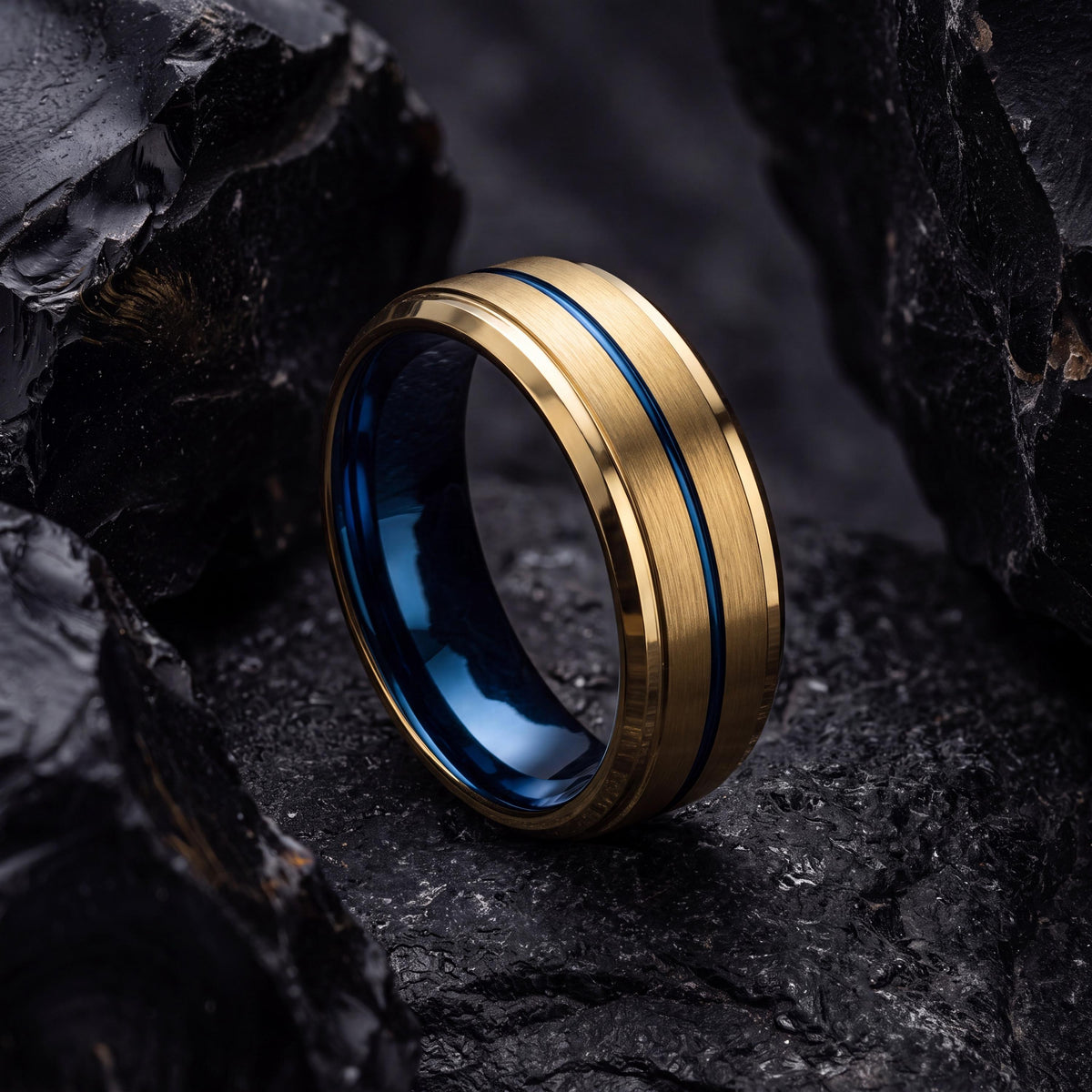 Mens Wedding Band,Mens Wedding Band Tungsten,Matching Wedding Bands His and Hers,Mens Wedding Band Etched,Gold Band 18K,Dusty Blue Wedding,8