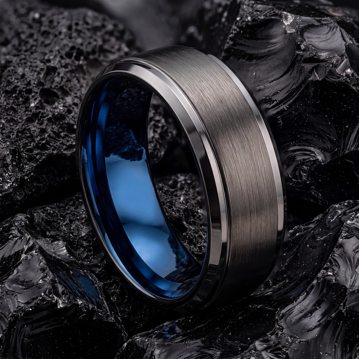 Mens Wedding Band,Mens Wedding Band Tungsten,Curved Wedding Band,Wedding Bands Women Curved,Male Wedding Band Gunmetal 6mm,Mens Rings Blue,8