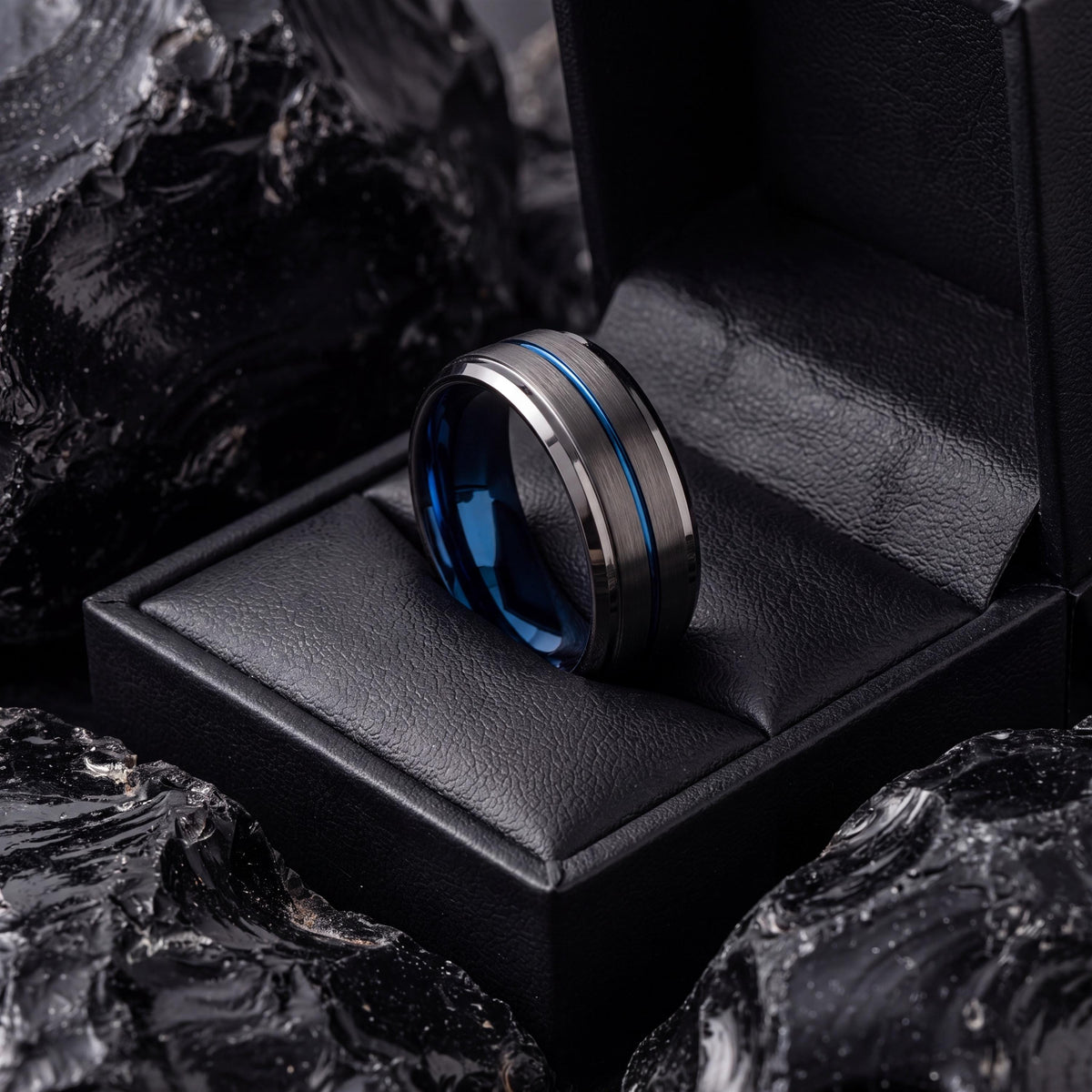 Mens Tungsten Wedding Band,Matching Wedding Bands His and Hers,Mens Wedding Band Etched,Male Wedding Band Gunmetal 6mm,Dusty Blue Wedding,10