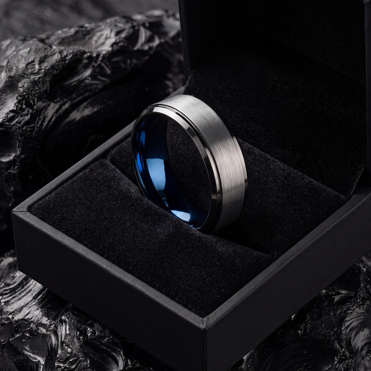 Tungsten Wedding Band,Wedding Band Men,Womans Wedding Band Ring,Male Wedding Band Gunmetal 8mm,Custom Silver Ring,Dainty Blue Ring Stackable