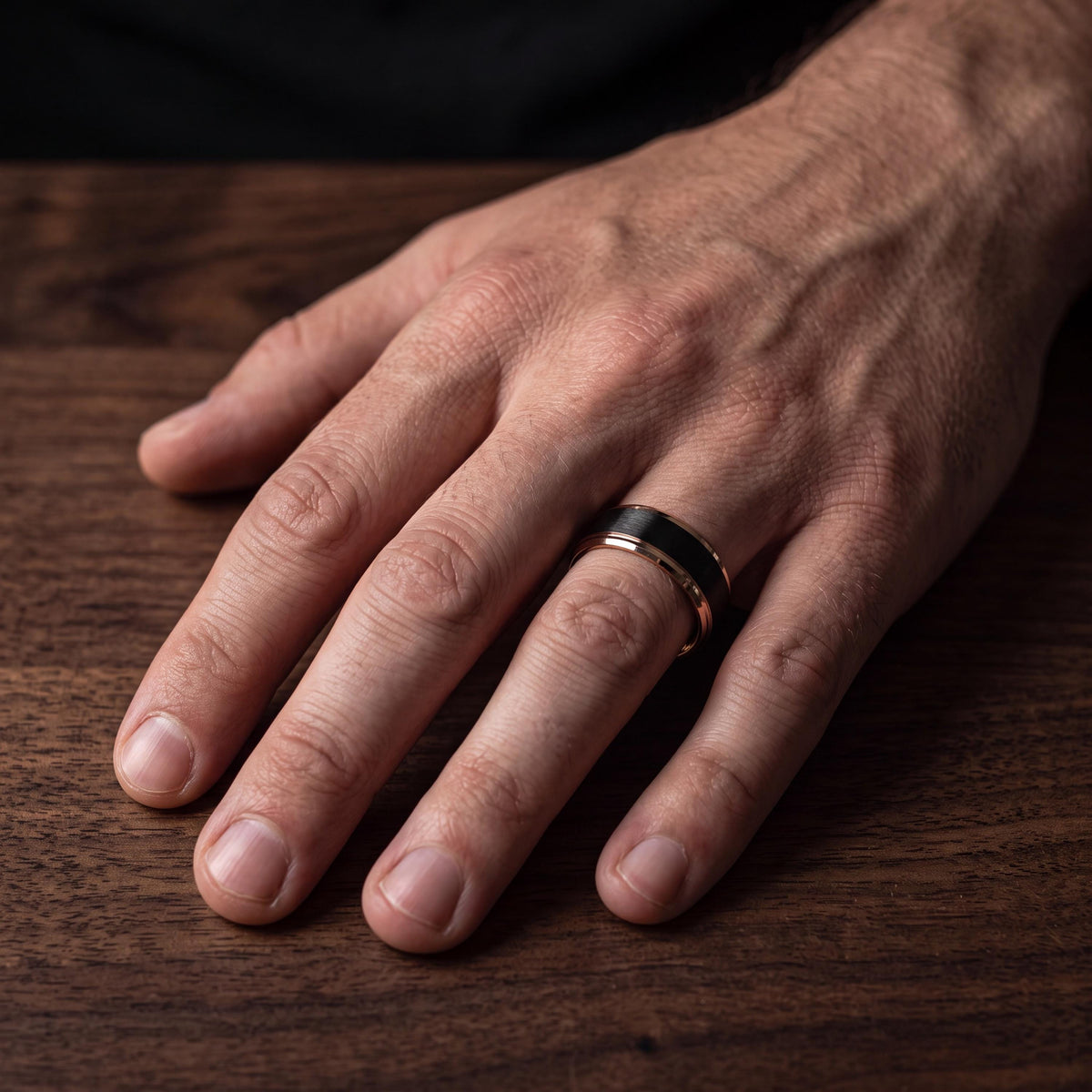 Wedding Ring,Mens Wedding Band Tungsten,His and Hers Wedding Bands,Womens Wedding Ring,Black Line Rose,Rose Gold Wedding,Black Rings Women,8