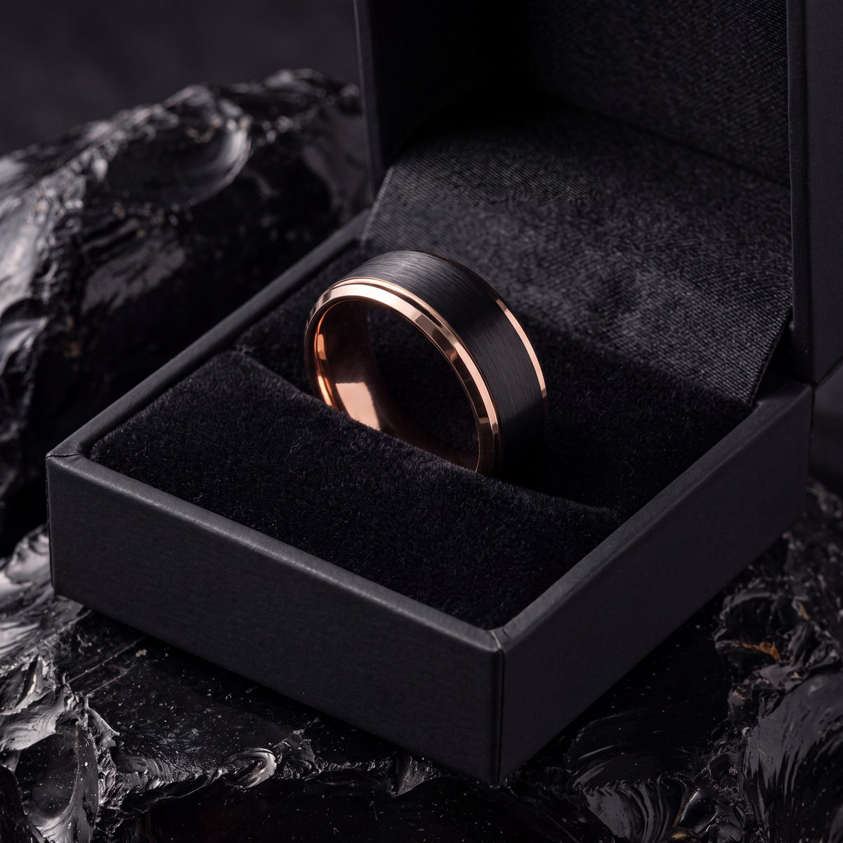 Wedding Ring,Mens Wedding Band Tungsten,His and Hers Wedding Bands,Womens Wedding Ring,Black Line Rose,Rose Gold Wedding,Black Rings Women,8