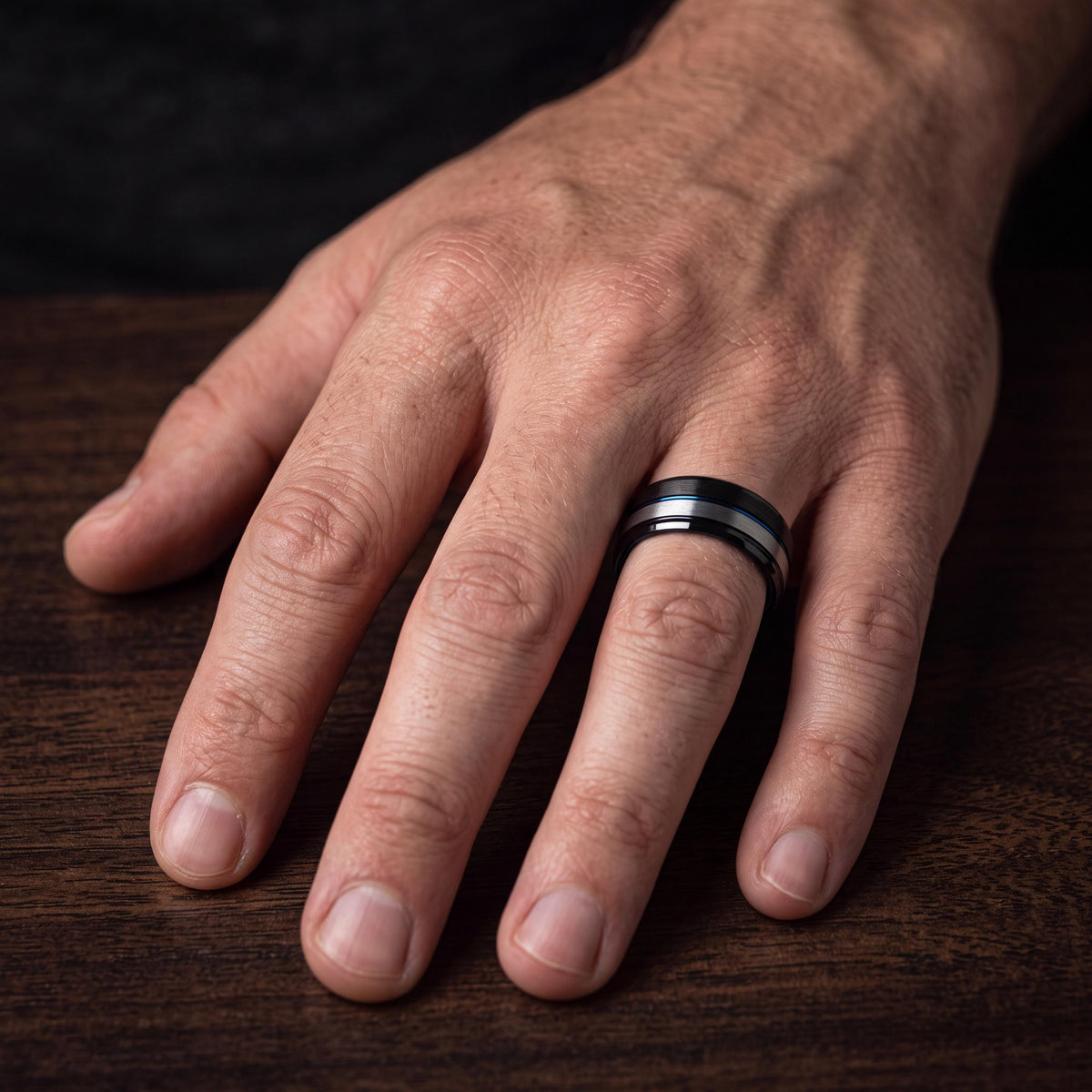 Mens Wedding Band,Mens Tungsten Wedding Band,Womens Wedding Bands,Tapered Wedding Band,Silver Band Lettering,Mens Wedding Band Black,Blue,10