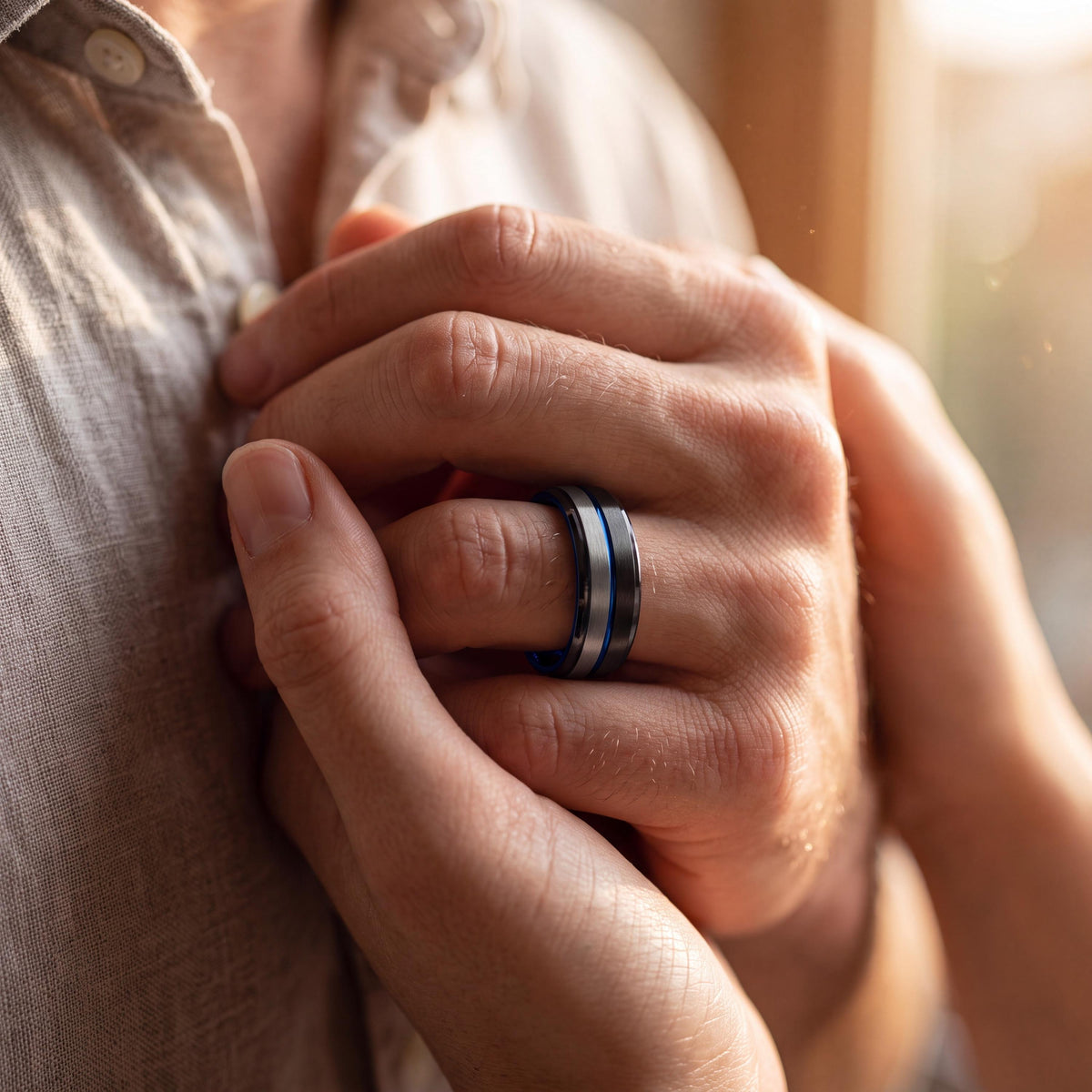 Mens Wedding Band,Mens Tungsten Wedding Band,Womens Wedding Bands,Tapered Wedding Band,Silver Band Lettering,Mens Wedding Band Black,Blue,10