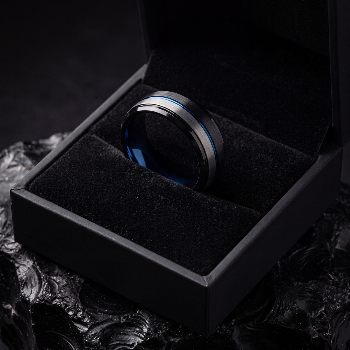Mens Wedding Band,Mens Tungsten Wedding Band,Womens Wedding Bands,Tapered Wedding Band,Silver Band Lettering,Mens Wedding Band Black,Blue,10