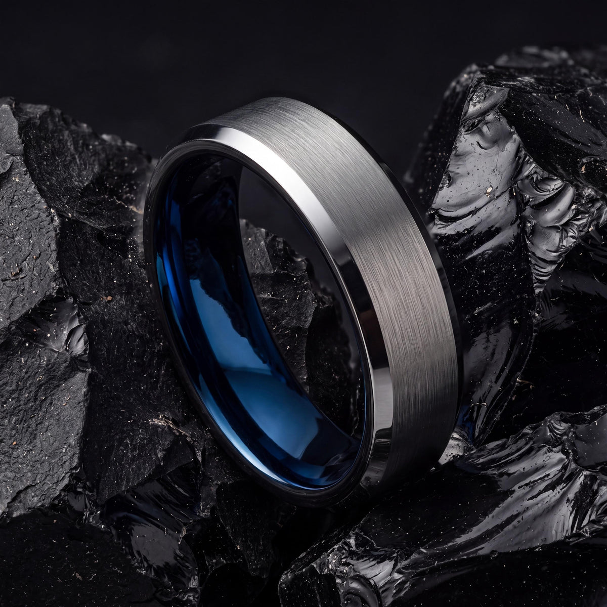 Silver Tungsten Ring For Men, Personalized Gifts for Him, Promise Ring for Her, Blue Wedding Band, Engagement Gift, Wife Christmas Gift