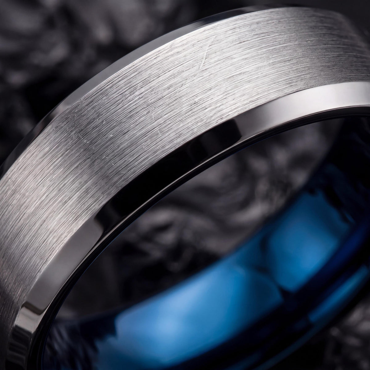 Silver Tungsten Ring For Men, Personalized Gifts for Him, Promise Ring for Her, Blue Wedding Band, Engagement Gift, Wife Christmas Gift