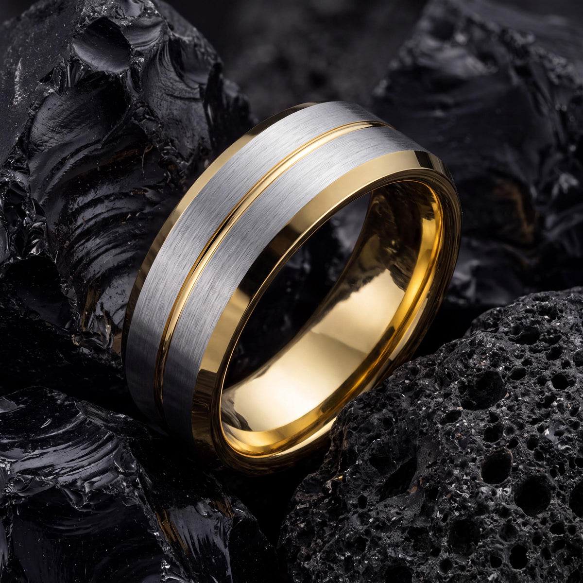 Gold Wedding Band Ring, Gray Engagement Ring, Couple Wedding Ring, Couple Promise Ring, Personalized Gifts For Couple, women, men
