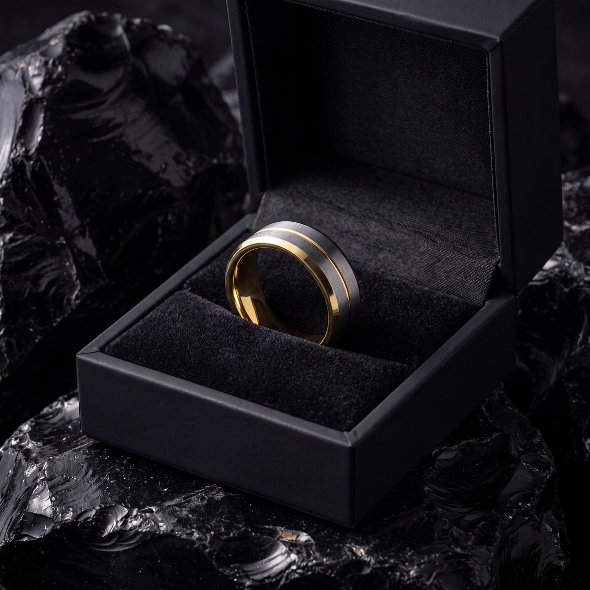 Gold Wedding Band Ring, Gray Engagement Ring, Couple Wedding Ring, Couple Promise Ring, Personalized Gifts For Couple, women, men