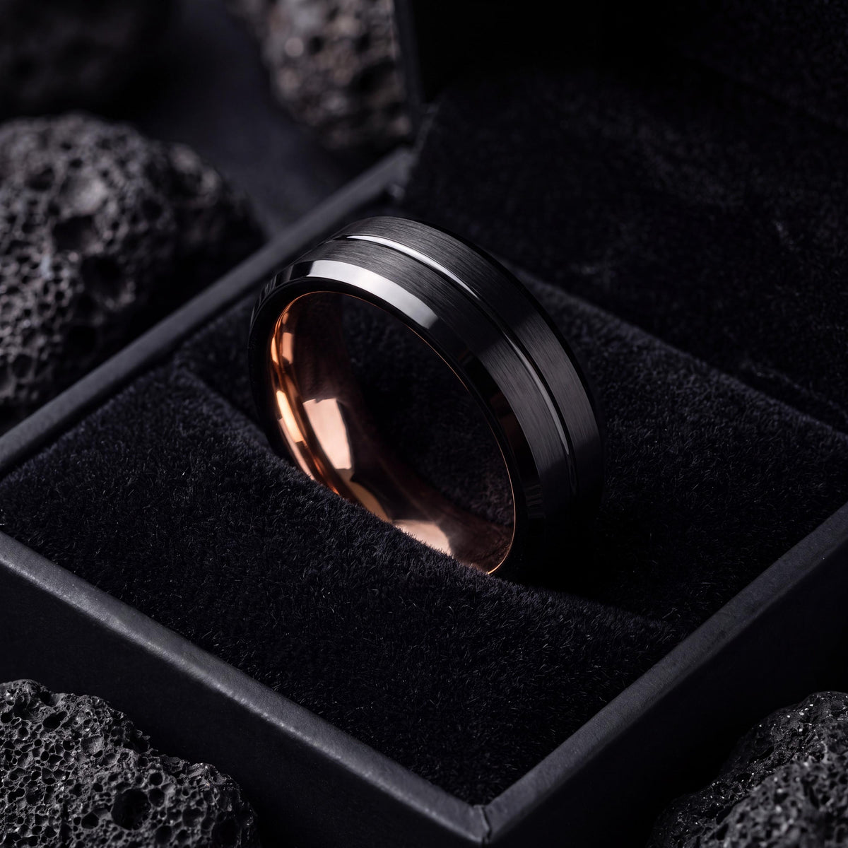 Rose Gold Wedding Band Set His And Hers, Black Engagement Rings, Anniversary Gift For Husband, Personalized Gifts For Her, Christmas Gifts
