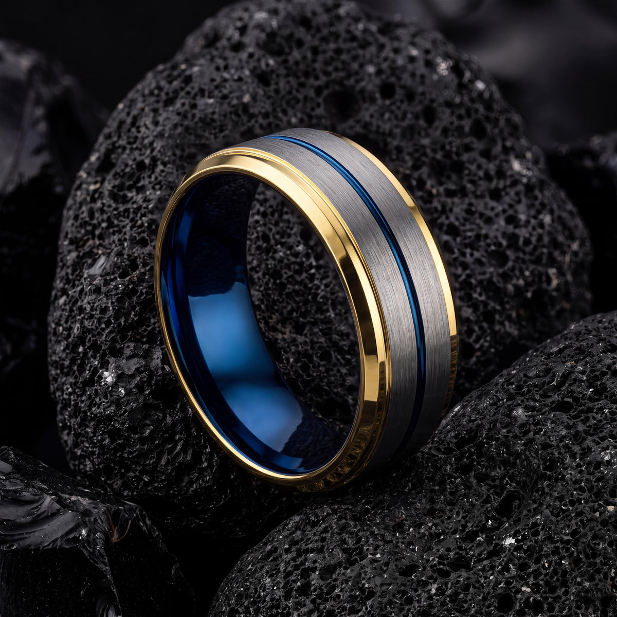 Mens Wedding Band Tungsten,Mens Wedding Band Unique,Wedding Band Tungsten Carbide,Gold Ring Engraved,Minimal Silver Ring,Blue Wedding Ring,8