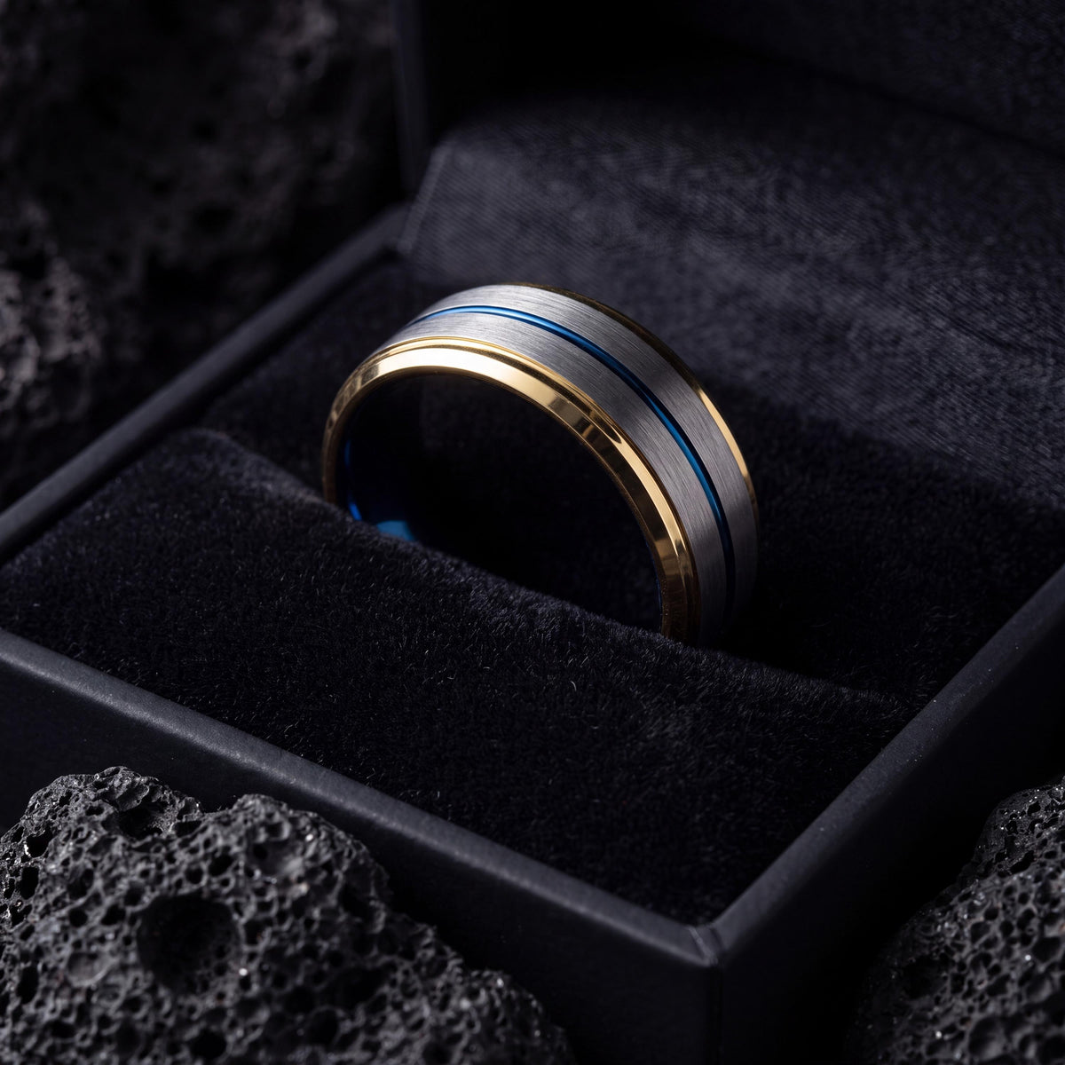 Mens Wedding Band Tungsten,Mens Wedding Band Unique,Wedding Band Tungsten Carbide,Gold Ring Engraved,Minimal Silver Ring,Blue Wedding Ring,8