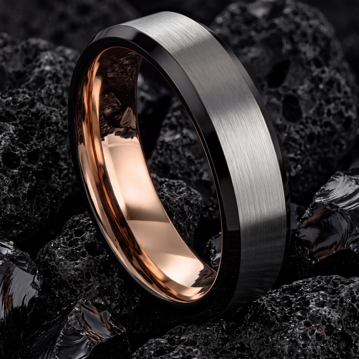 Mens Wedding Band Black, Rose Gold Tungsten Ring, Birthday Gifts For Him, Anniversary Gifts For Boyfriend, Christmas Gift For Him, Women