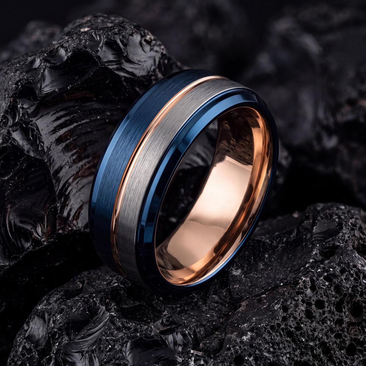 Mens Wedding Band,Tungsten Wedding Band,Unique Wedding Band,Contour Wedding Band,Dainty Ring Silver,Rose Gold Stacking Ring,Blue Band Ring,8