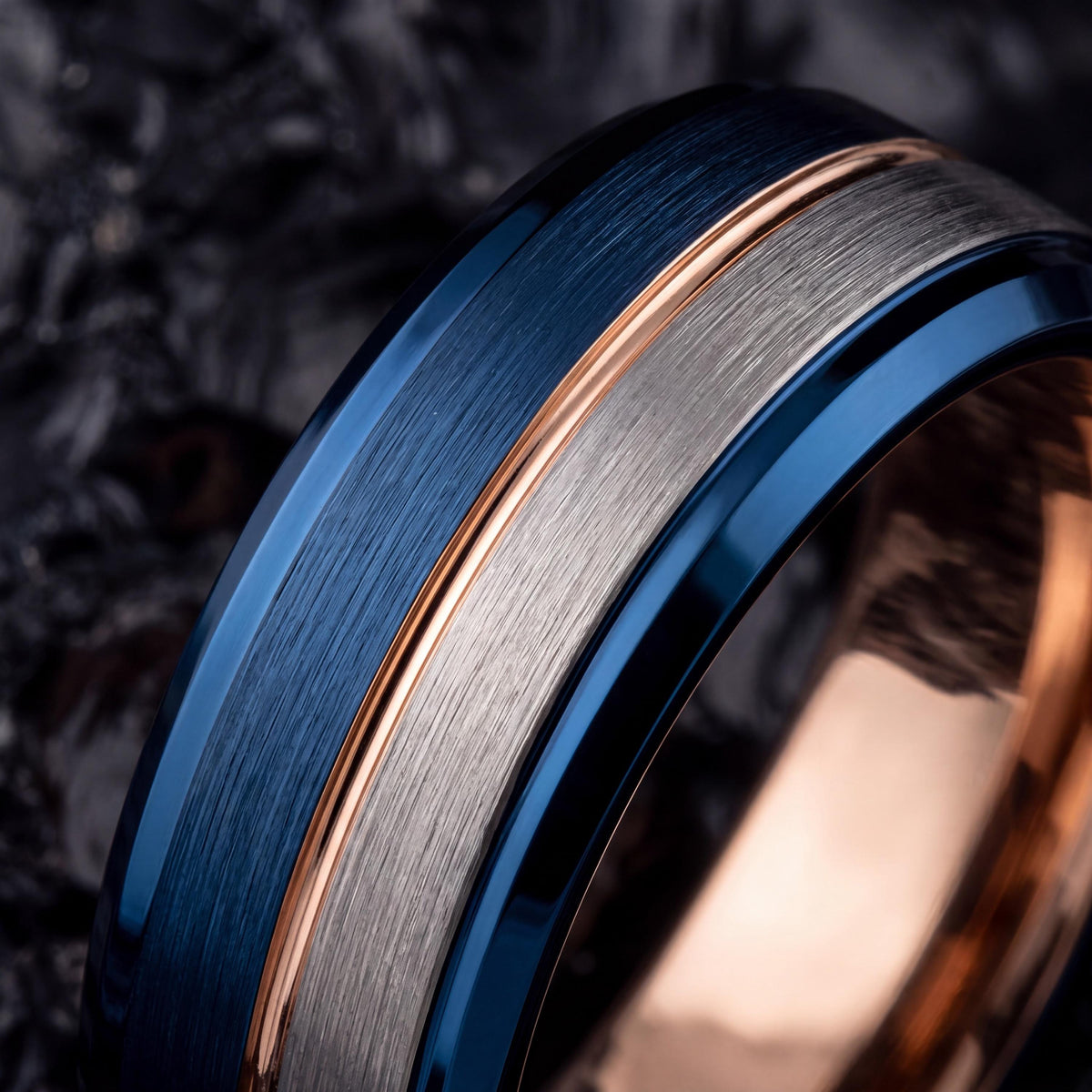 Mens Wedding Band,Tungsten Wedding Band,Unique Wedding Band,Contour Wedding Band,Dainty Ring Silver,Rose Gold Stacking Ring,Blue Band Ring,8