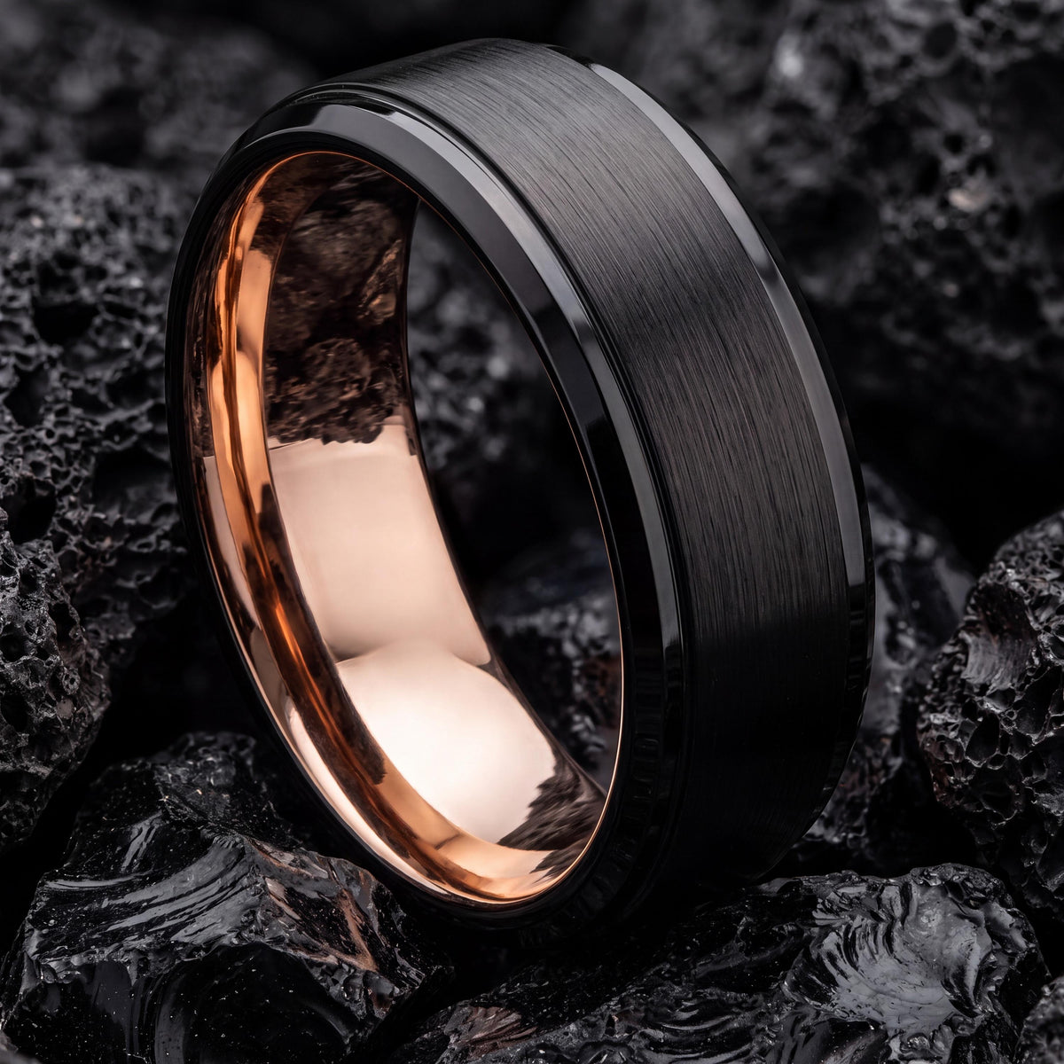Tungsten Wedding Band,His and Hers Wedding Bands,Couple Wedding Bands,Rose Gold and Black Tungsten Wedding Band,Rose Gold Rings,Black Friday