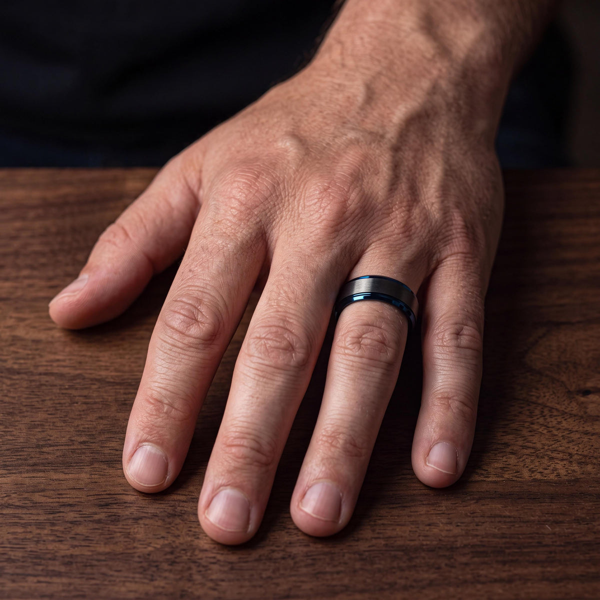 Wedding Band,Tungsten Wedding Band,Mens Wedding Band Unique,Female Wedding Ring,Male Wedding Band Gunmetal 4Mm,Dainty Blue Ring Stackable,10