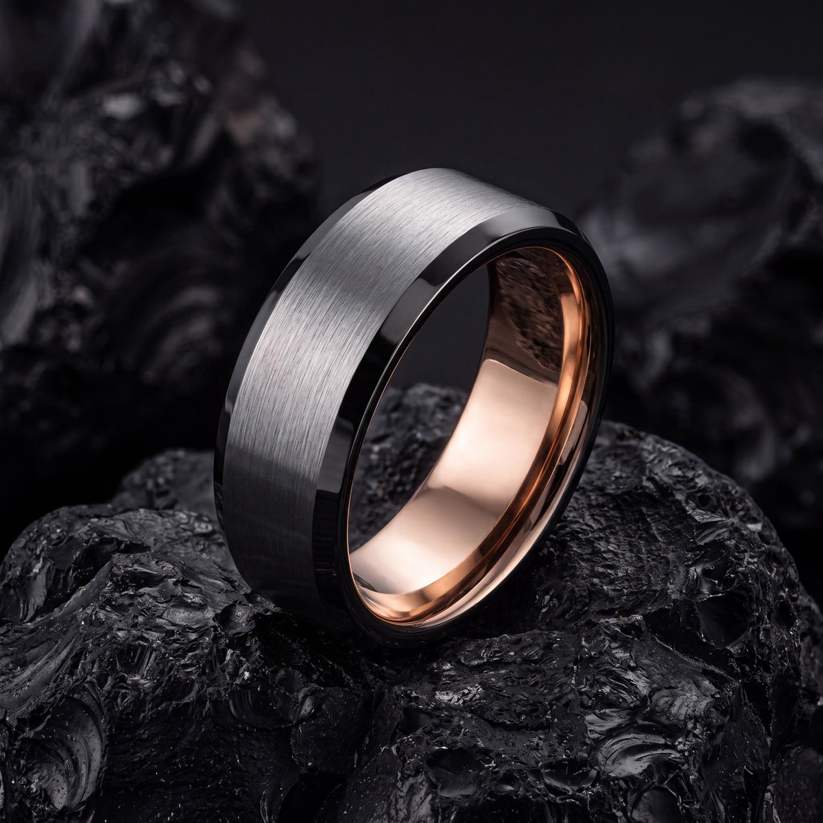 Mens Tungsten Wedding Band,Men Wedding Ring,Wedding Bands Set His and Hers Unique,Gunmetal Men Wedding Band,Silver Engagement Rings,Rosegold