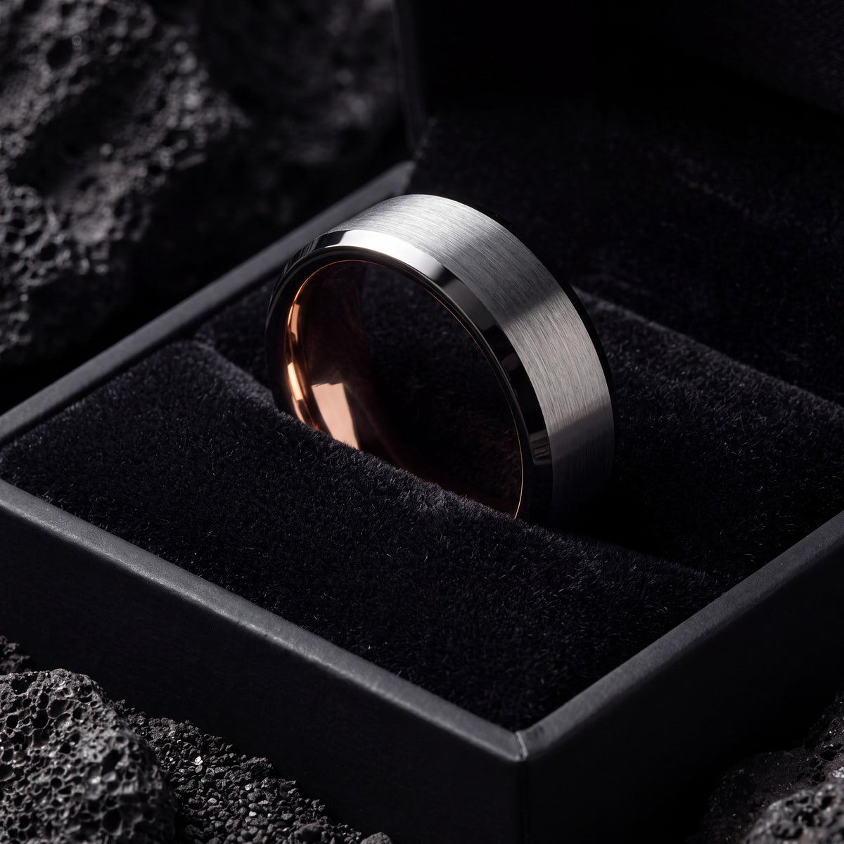 Mens Tungsten Wedding Band,Men Wedding Ring,Wedding Bands Set His and Hers Unique,Gunmetal Men Wedding Band,Silver Engagement Rings,Rosegold