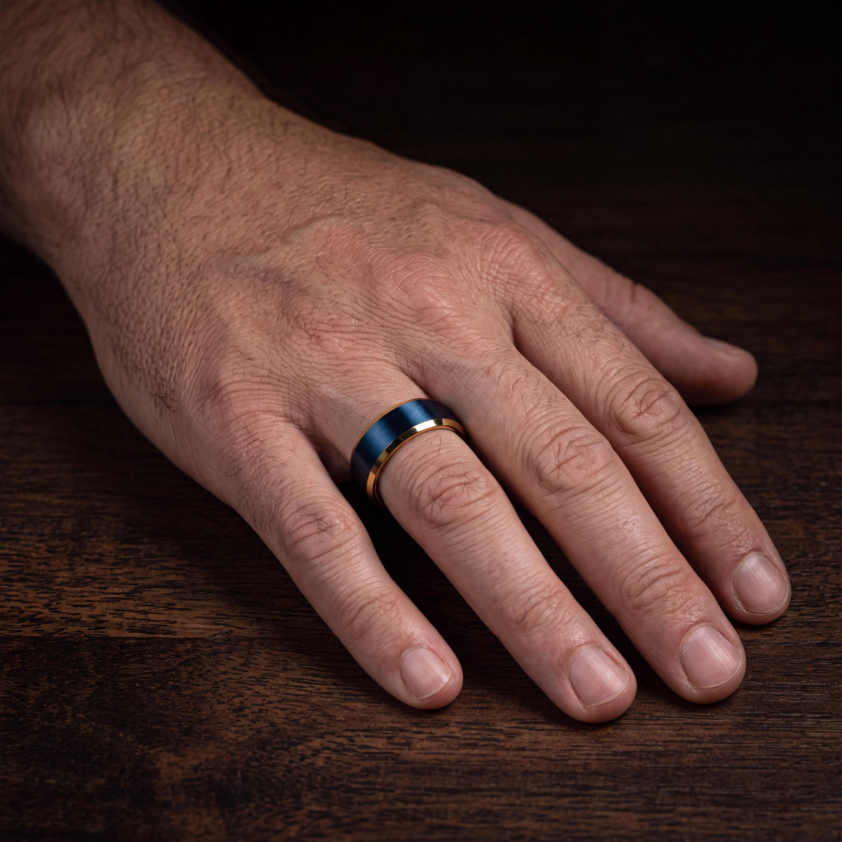 Men's Wedding Band Blue, Boyfriend Christmas Gift, Yellow Gold Tungsten Ring, Couple Ring, Jewelry for Women, Gifts for Him, Ring for Police