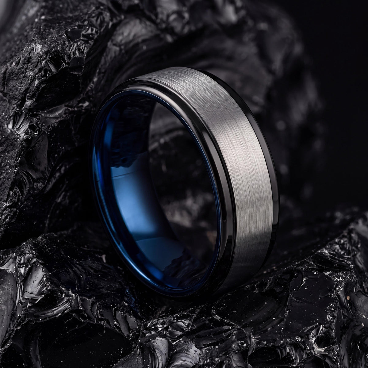 Mens Wedding Band,Tungsten Wedding Band,Mens Wedding Rings,Matching Wedding Rings Set,Engraved Silver Ring,Black Wedding Band,Thin Blue Line
