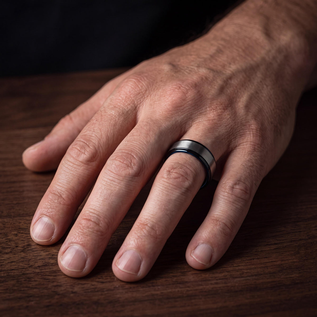Mens Wedding Band,Tungsten Wedding Band,Mens Wedding Rings,Matching Wedding Rings Set,Engraved Silver Ring,Black Wedding Band,Thin Blue Line