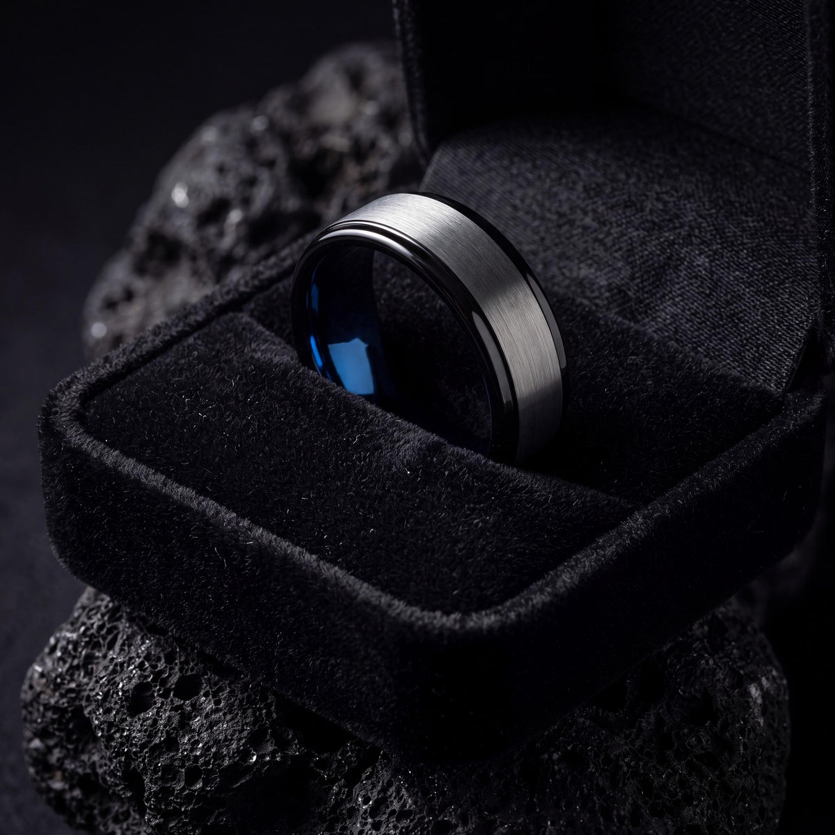 Wedding Bands,Tungsten Wedding Band,Mens Wedding Ring,70Th Wedding Anniversary,Silver Tungsten Rings Set,Black Mens Wedding Band,Blue Ring,8