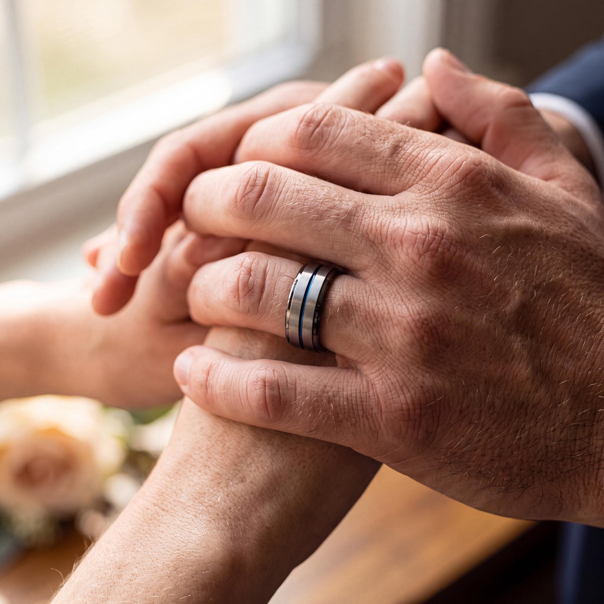 Mens Wedding Band Tungsten,Men Wedding Ring,Personalized Wedding Fan,Male Wedding Band Gunmetal 8mm,Stackable Rings Silver,Mens Blue Ring,10