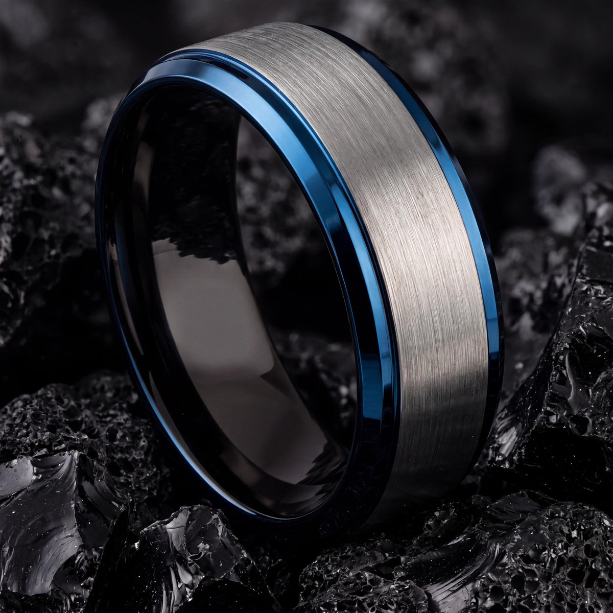 Wedding Bands,Mens Tungsten Wedding Band,Matching Wedding Bands,Minimal Wedding Band,Mens Wedding Bands Silver,Wedding Jewelry Black,Blue,10