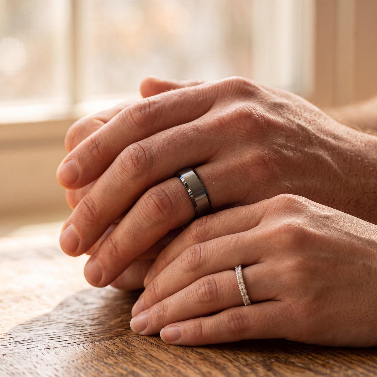 Tungsten Wedding Band,Wedding Engagement Rings,His and Hers Wedding Rings,Male Wedding Band Gunmetal 8mm,Silver Mens Rings,Mens Blue Ring,10