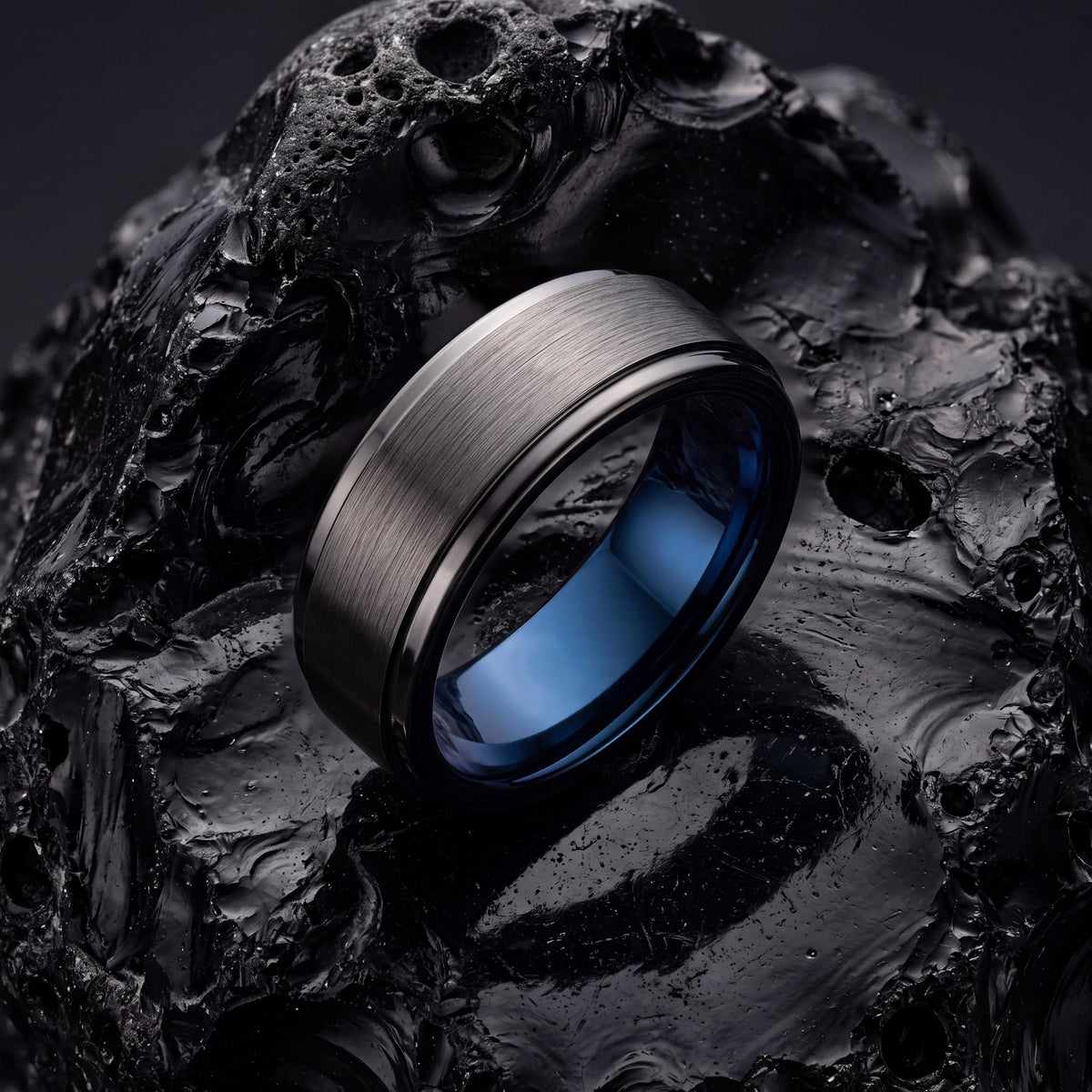Wedding Band,Mens Tungsten Wedding Band,Matching Wedding Bands,Mens Wedding Band Engraved,Male Wedding Band Gunmetal 6mm,Mens Rings Blue,For