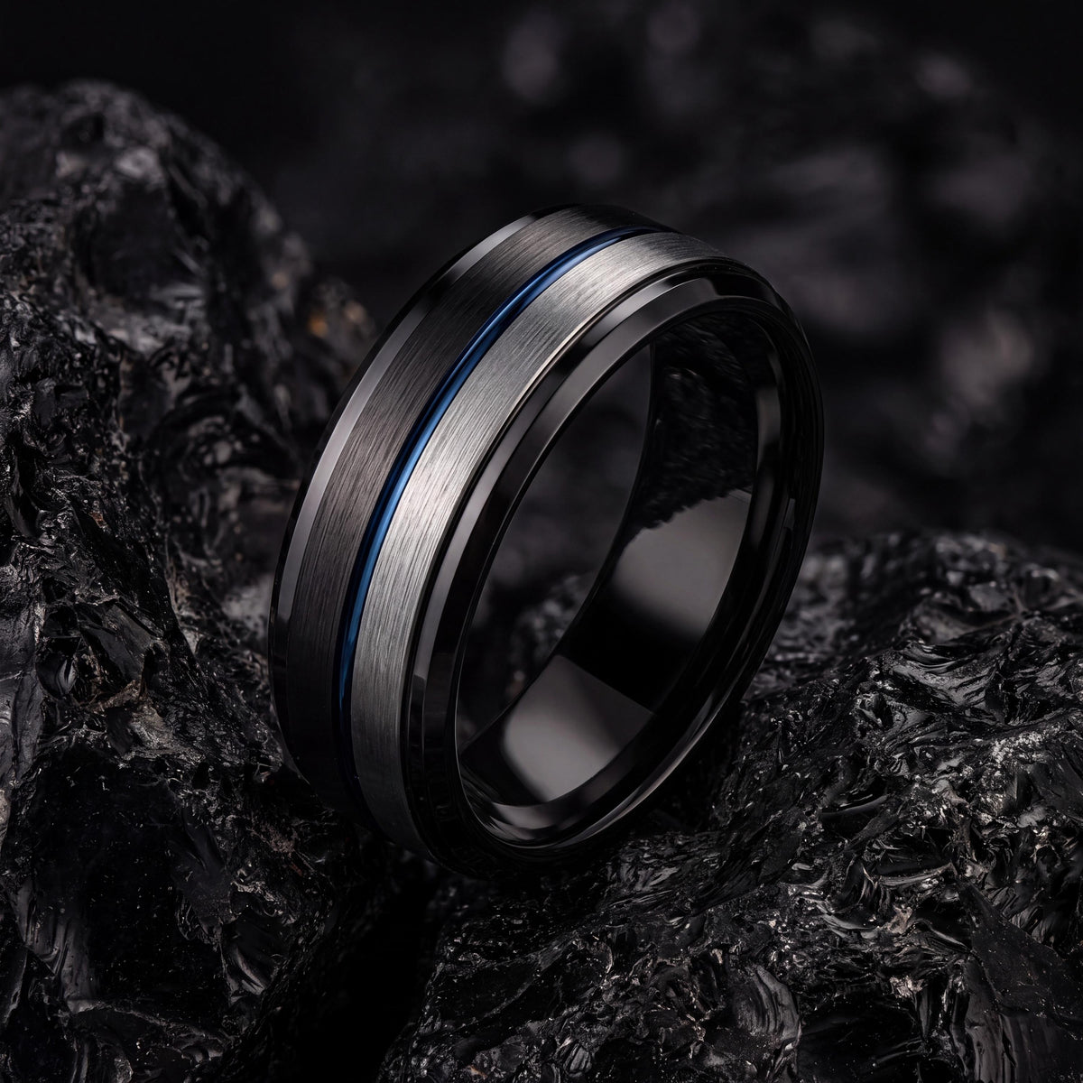 Mens Wedding Band,Tungsten Wedding Band,Mens Wedding Ring,Wedding Bands Minimalist,Matching Silver Rings,Black Wedding Ring,Mens Blue Ring,8