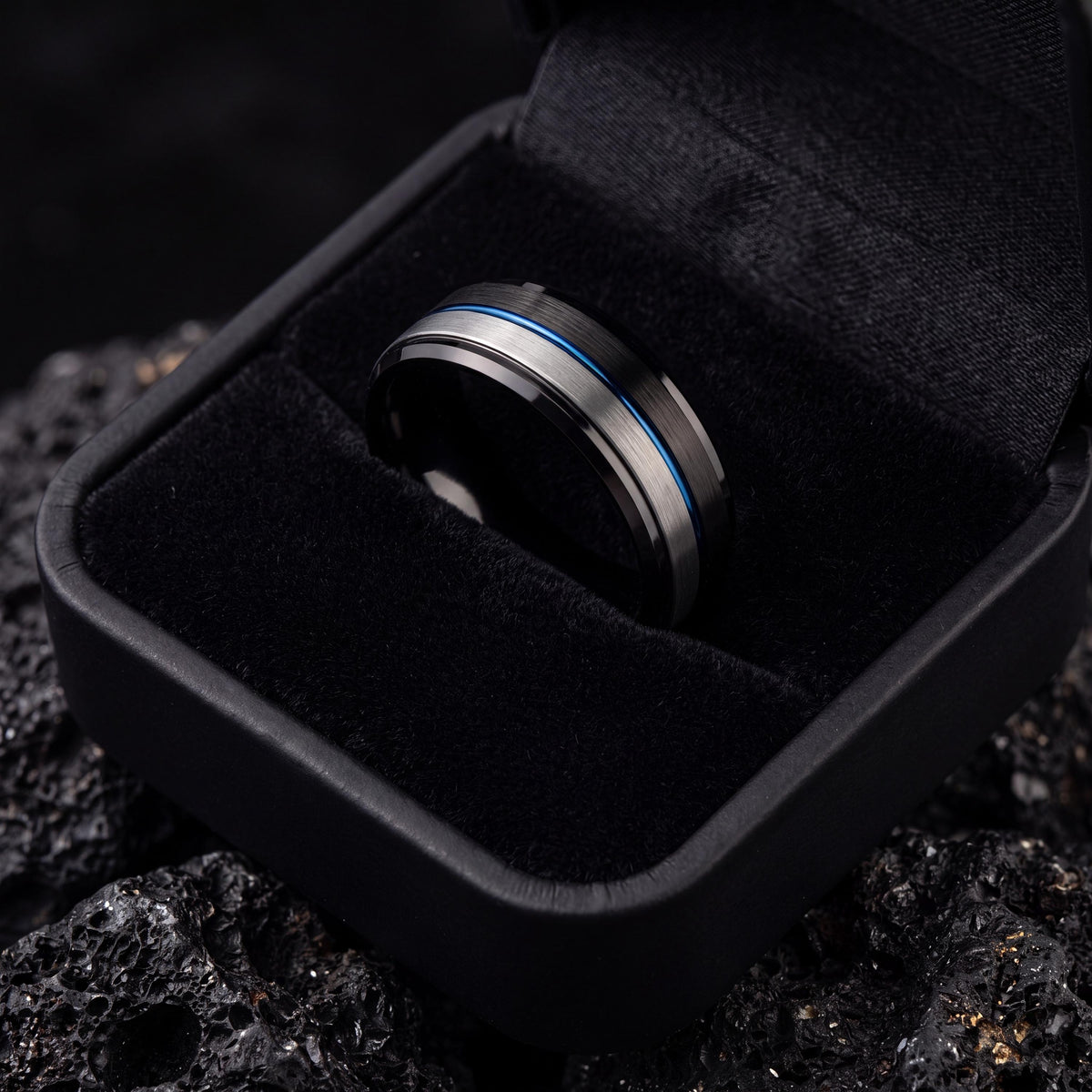 Mens Wedding Band,Tungsten Wedding Band,Mens Wedding Ring,Wedding Bands Minimalist,Matching Silver Rings,Black Wedding Ring,Mens Blue Ring,8