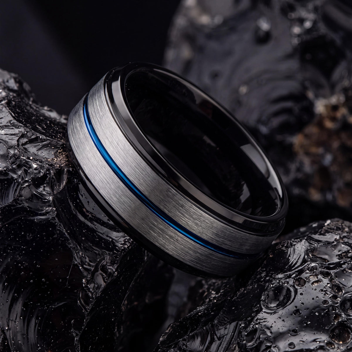 Mens Tungsten Wedding Band,Wedding Band Set His and Hers,Couple Wedding Bands,Dainty Silver Rings,Mens Wedding Band Black,Dusty Blue Wedding