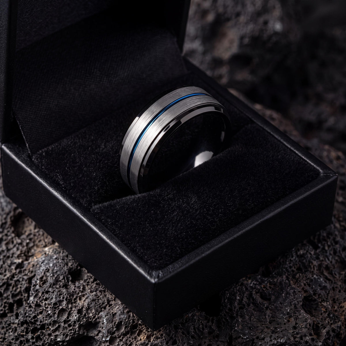 Mens Tungsten Wedding Band,Wedding Band Set His and Hers,Couple Wedding Bands,Dainty Silver Rings,Mens Wedding Band Black,Dusty Blue Wedding