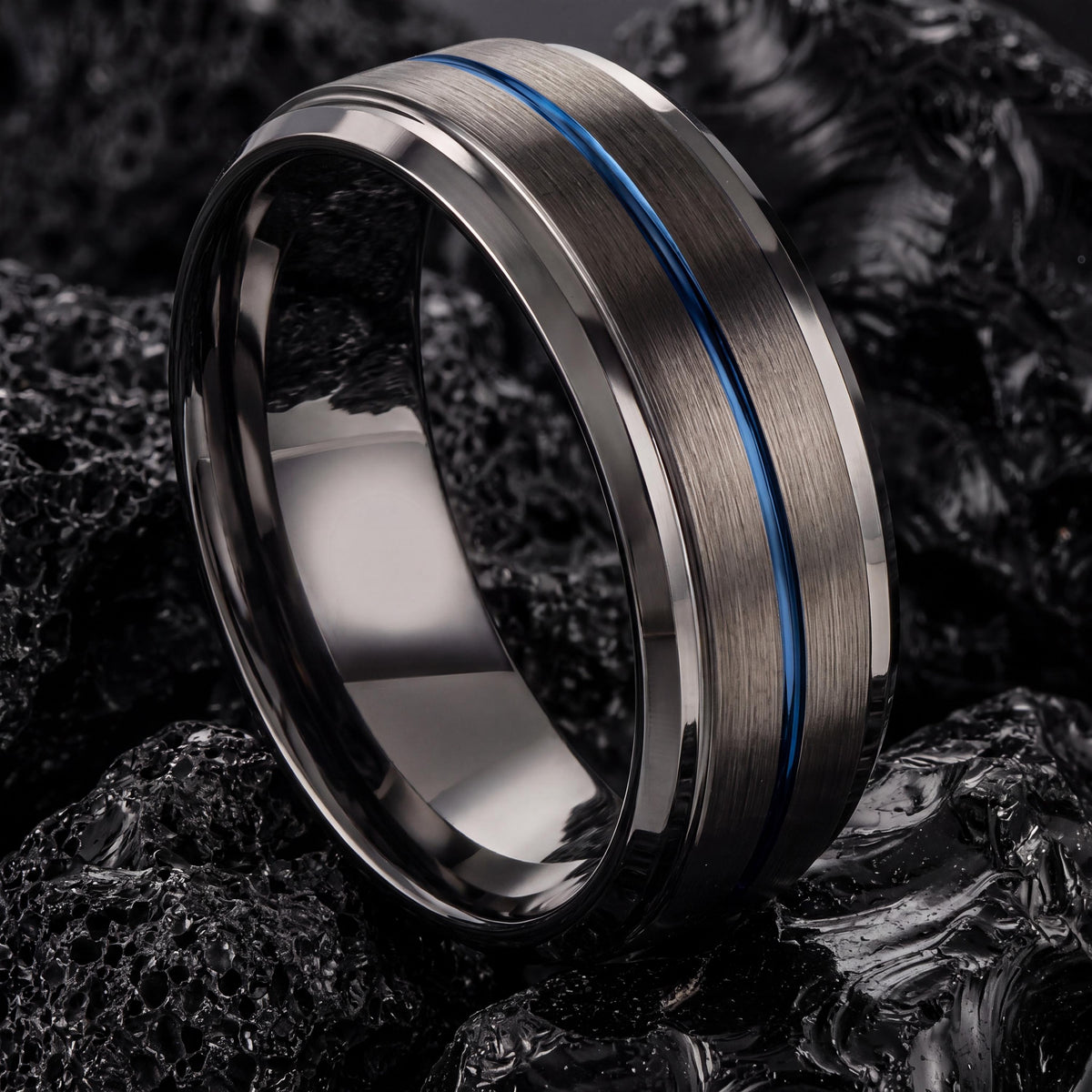Wedding Bands,Tungsten Wedding Band,Wedding Rings,Curved Wedding Bands,Male Wedding Band Gunmetal 6mm,Blue Rings,For,Gifts,Anniversary,First