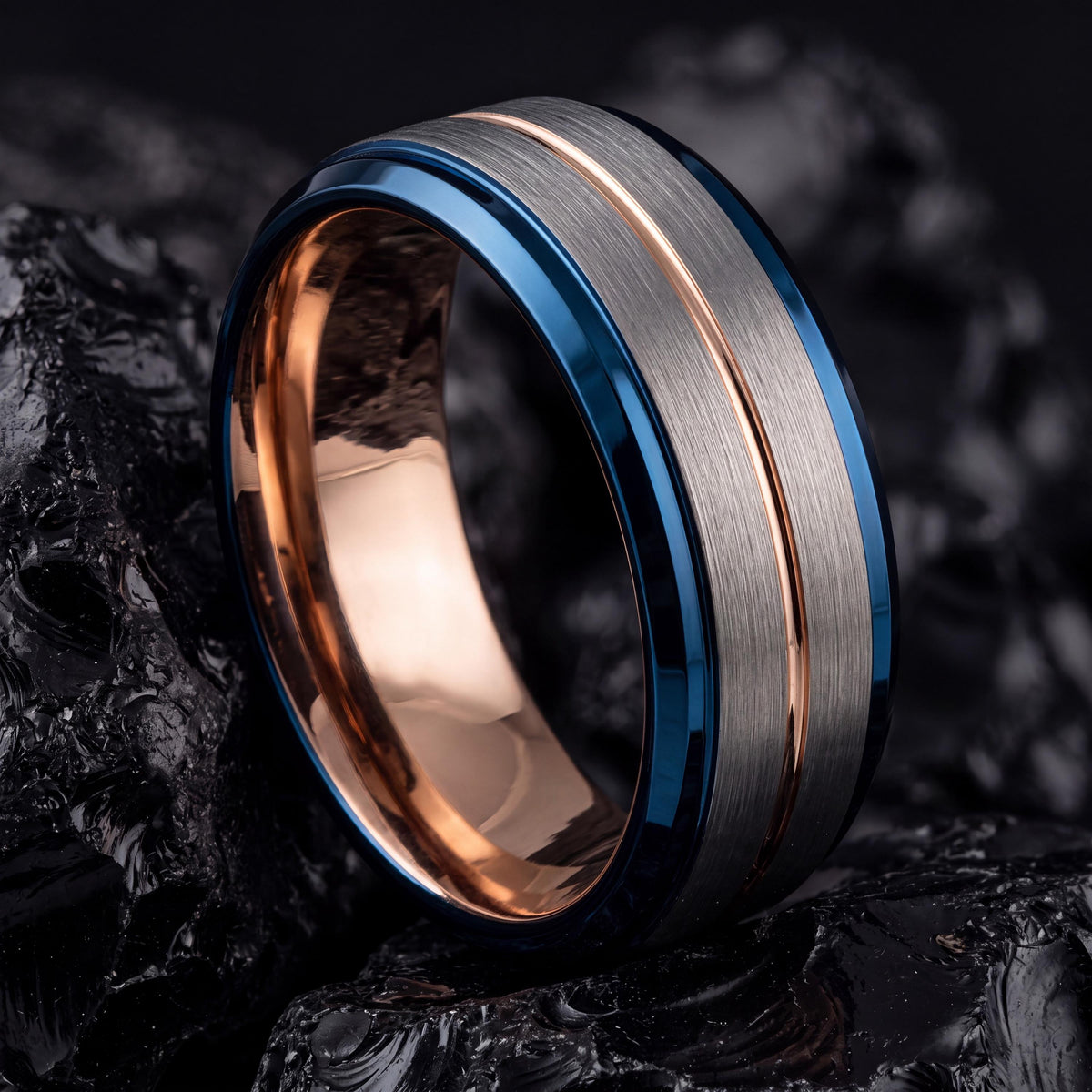 Wedding Ring,Tungsten Wedding Band,Men Wedding Band,Unisex Wedding Ring,Silver Thick Band Rings,Rose Gold Jewelry,Dainty Blue Ring Stackable