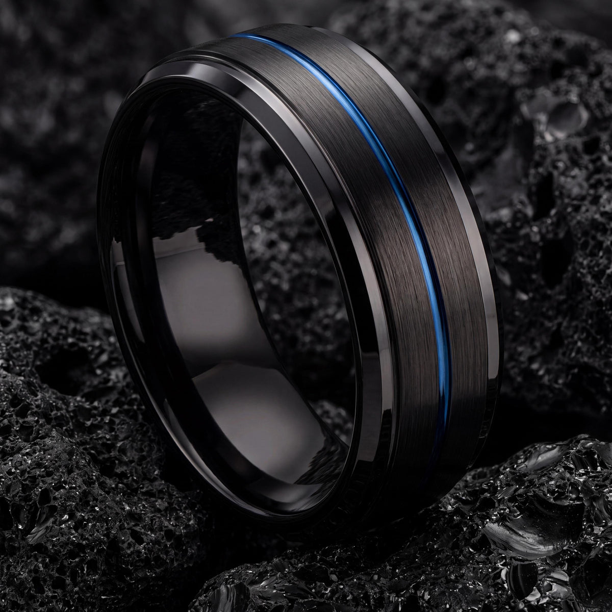 Tungsten Wedding Band,Mens Tungsten Wedding Band,Wedding Rings Women,Womens Comfort Fit Wedding Band,Black Wedding Ring,Dusty Blue Wedding,8